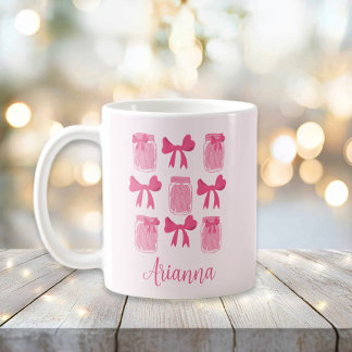 Taza De Café Coqueta rosa caliente Jar y Bow personalizada