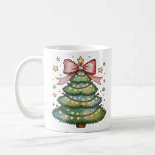Taza De Café Coquette Bow Christmas Tree Navidad Holiday Girly