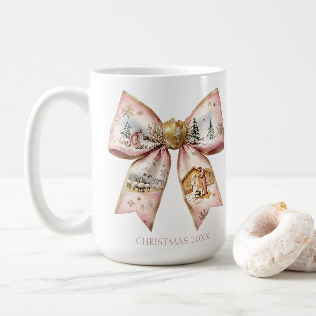 Taza De Café Coquette Navidades Nativity Bow (Con donut)