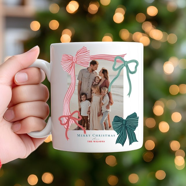 Taza De Café Coquette Red Green Bows 2 Fotos vacaciones Navidad (Subido por el creador)
