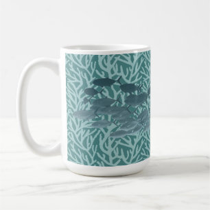 Taza De Café Coral Azul Y Escuela De Pescado