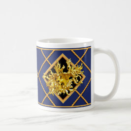 Taza De Café Coral de oro y desguace de la marina azul de la ba