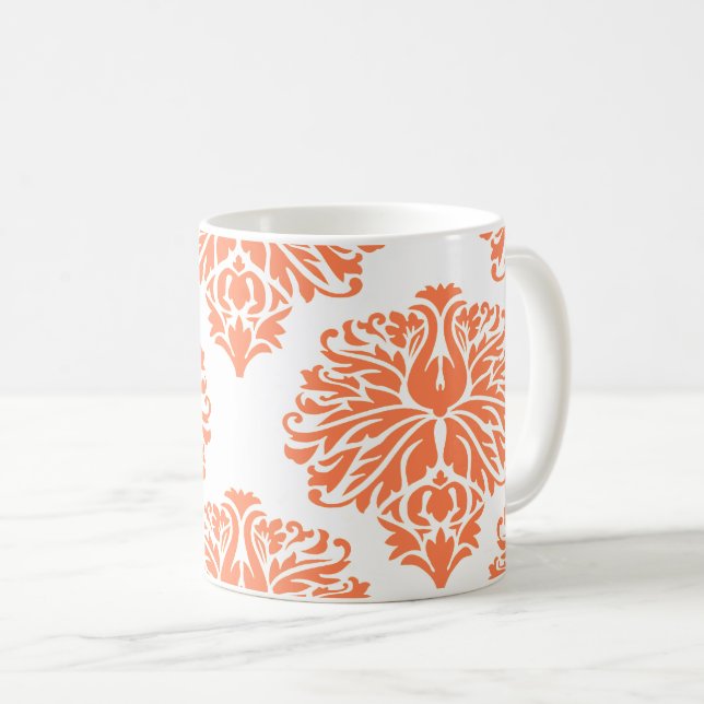 Taza De Café Coral Elegant Damask Coffee Mug (Anverso derecho)