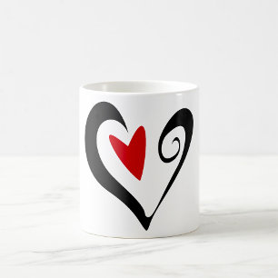 Taza De Café Corazón abstracto rojo y negro Romántico moderno