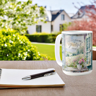 Taza De Café Corazón agradecido acuarela floral ventana 