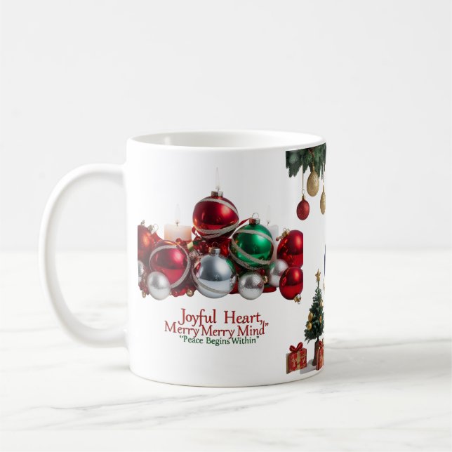Taza De Café Corazón Alegre, Mente Feliz — Navidad Clásica (Izquierda)