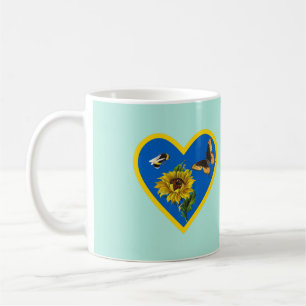 Taza De Café Corazón amarillo azul de mariposa de abeja de gir