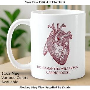 Taza De Café Corazón Anatómico Vintage con Etiqueta Personaliza