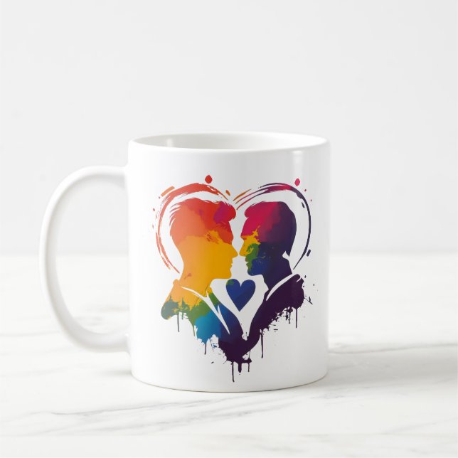 Taza De Café Corazón arcoiris de pareja gay (Izquierda)