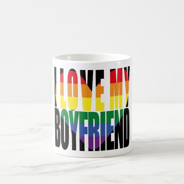 Taza De Café Corazón arcoiris que amo a mi novio (Centro)