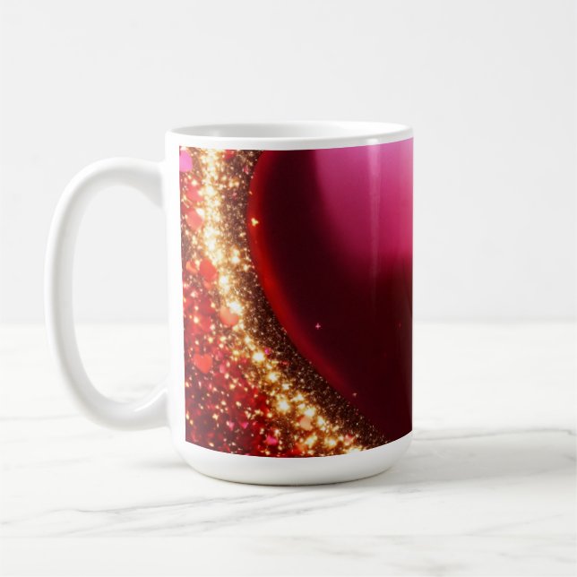 Taza De Café Corazón brillante fondo purpurina Mug (Izquierda)