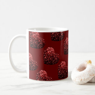 Taza De Café Corazón brillo destellos patrón rojo oscuro San Va