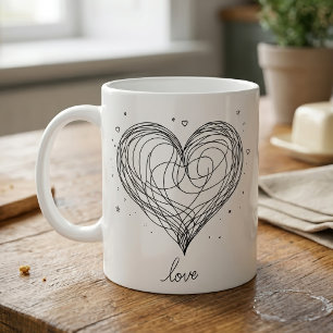 Taza De Café Corazón con diseño de amor de arte de línea capric