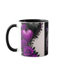 Taza de café Corazón de Amatista de Lujo y Rosas P