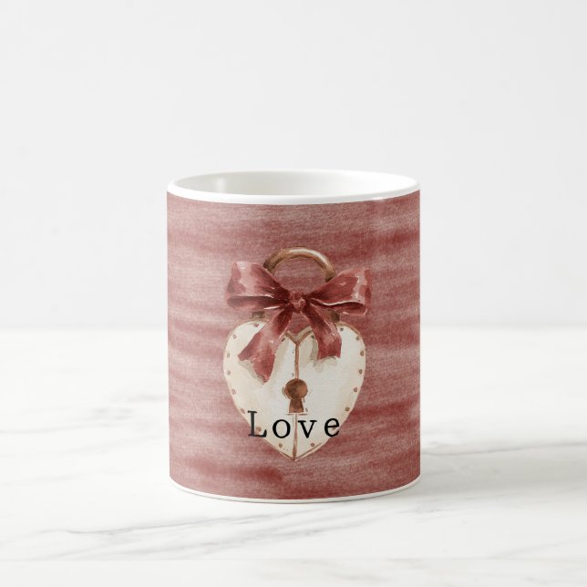Taza De Café Corazón de Crema con Lazo Rojo (Centro)