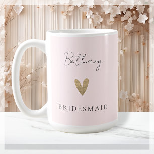 Taza De Café Corazón de Dama de Honor Rosa Escritura Moderna