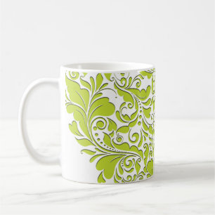Taza De Café Corazón de Damasco blanco y verde de HeartyParty L