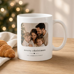 Taza De Café Corazón de Feliz Navidad Foto de Familia Minimalis