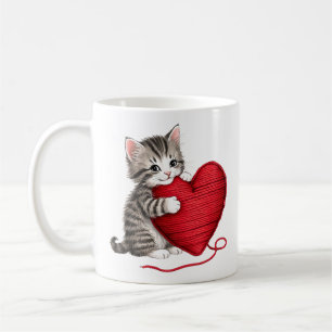 Taza De Café Corazón de Gatito, Gato Adorable con Corazón de Hi