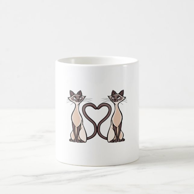 Taza De Café Corazón de gatos siameses (Centro)