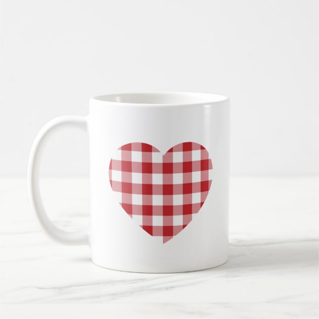 Taza De Café Corazón de Gingham Rojo (Izquierda)