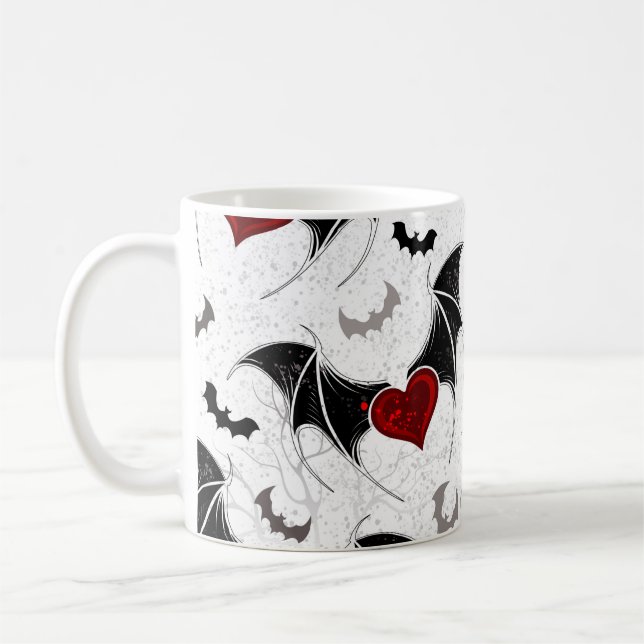 Taza De Café Corazón de Halloween con alas de murciélago negro (Izquierda)