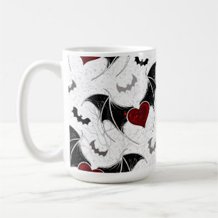 Taza De Café Corazón de Halloween con alas de murciélago negro