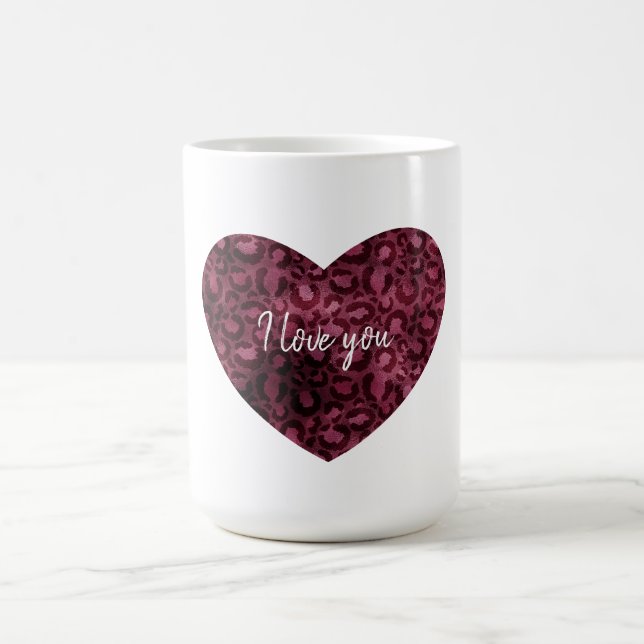 Taza De Café Corazón de impresión de leopardo de Borgoña (Centro)