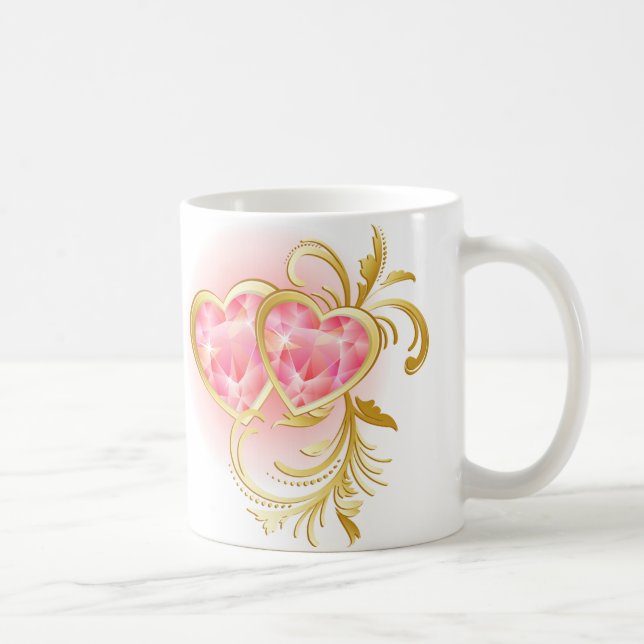 Taza De Café Corazón de joyas rosadas (Derecha)
