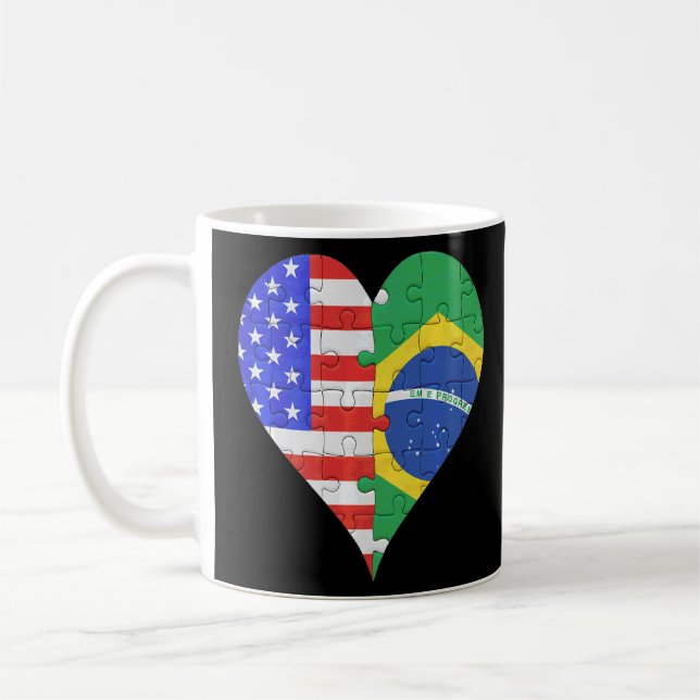 Taza De Café Corazón de la Bandera Brasileña Estadounidense (Izquierda)