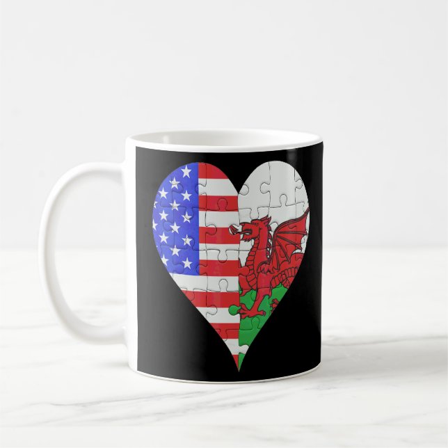Taza De Café Corazón de la bandera galesa estadounidense (Izquierda)
