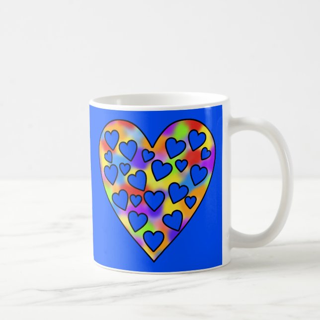Taza De Café Corazón de los corazones Arcoiris y Azul - (Derecha)
