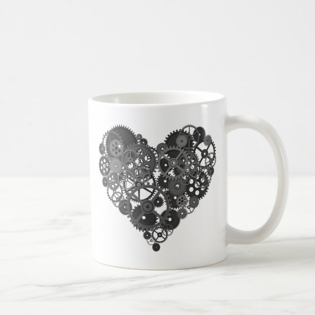 Taza De Café Corazón de los engranajes grises (Derecha)