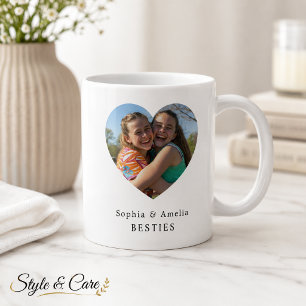 Taza De Café Corazón de Mejores Amigos Personalizado con Foto y