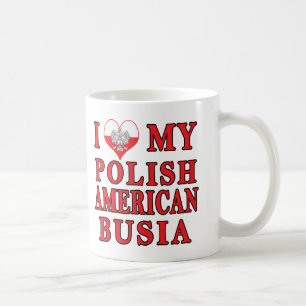 Taza De Café Corazón de mi Busia Polaca Estadounidense
