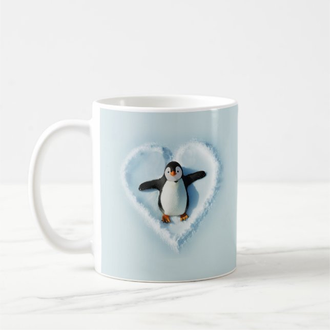 Taza De Café Corazón de Nieve de Pingüino (Izquierda)