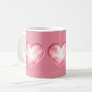 Taza De Café Corazón de Nube Rosa Pastel Soñador y Etéreo Brill