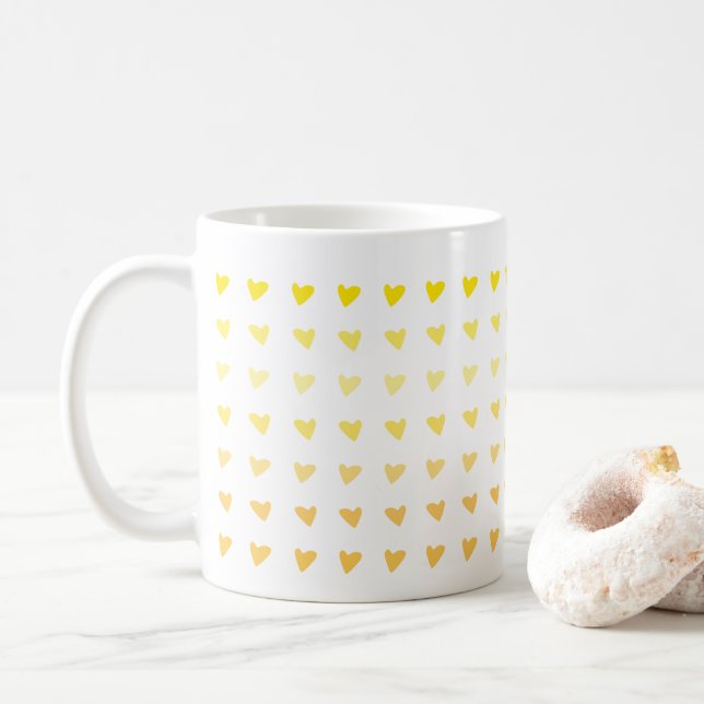 Taza De Café Corazón de Ombre Amarillo Valentines Amor Mug (Con donut)