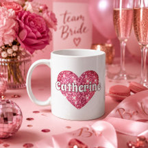 Corazón de purpurina rosa Glam Girly con nombre