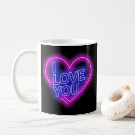 Taza De Café Corazón de San Valentín azul rosa brillante neón