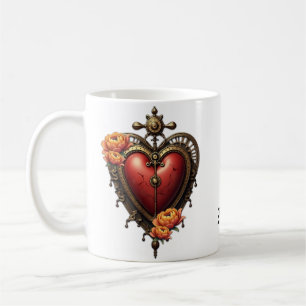 Taza De Café Corazón de vapor con flores.