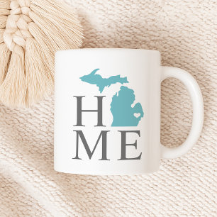 Taza De Café Corazón del estado de Michigan en azul acuario de