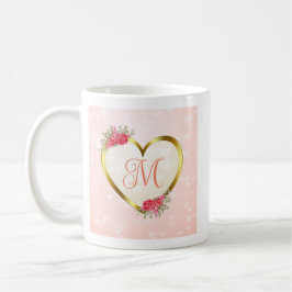 Taza De Café Corazón Dorado y Rosa Personalizado