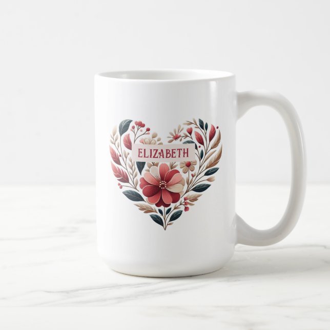 Taza De Café Corazón elegante de San Valentín floral (Derecha)