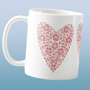 Taza De Café Corazón Escandinavo Rojo Blanco