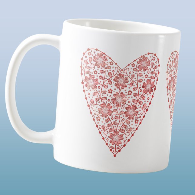 Taza De Café Corazón Escandinavo Rojo Blanco (Subido por el creador)