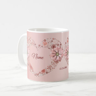 Taza De Café Corazón Floral de Melocotón Regalo de Boda Moderno