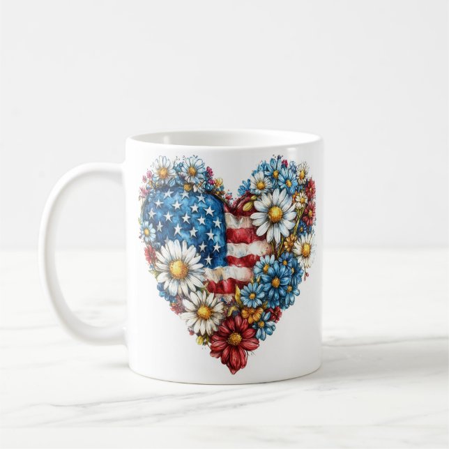 Taza De Café Corazón floral Mugre de bandera estadounidense (Izquierda)
