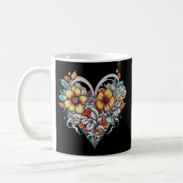 Taza De Café Corazón floral personalizado con mensaje sensorial