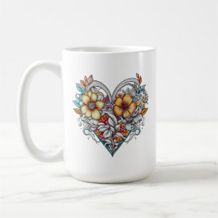 Taza De Café Corazón floral personalizado con mensaje sensorial